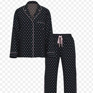 Victoria's Secret Flannel Long Pajama Set - Black / Blossom Dot - Size S/Regular